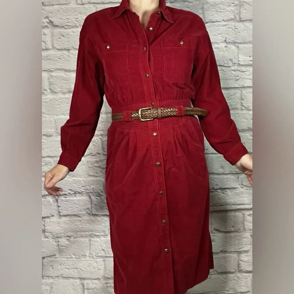 Vintage 90’s Liz Claiborne Red Corduroy Dress